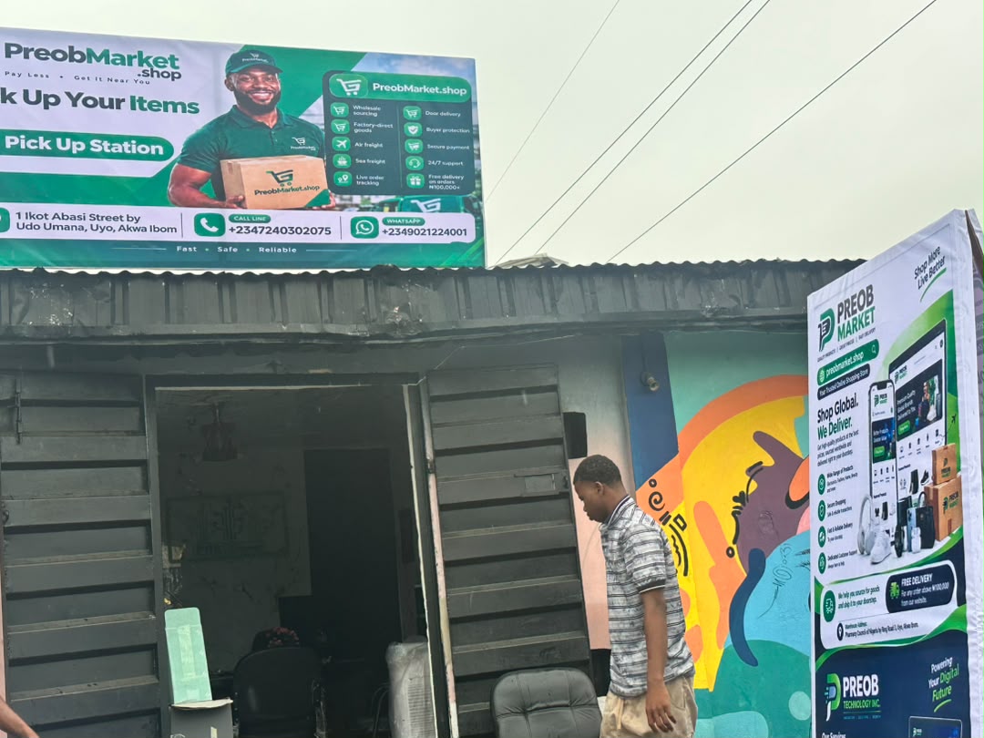 Front entrance and signboard at the Preob Market pickup station